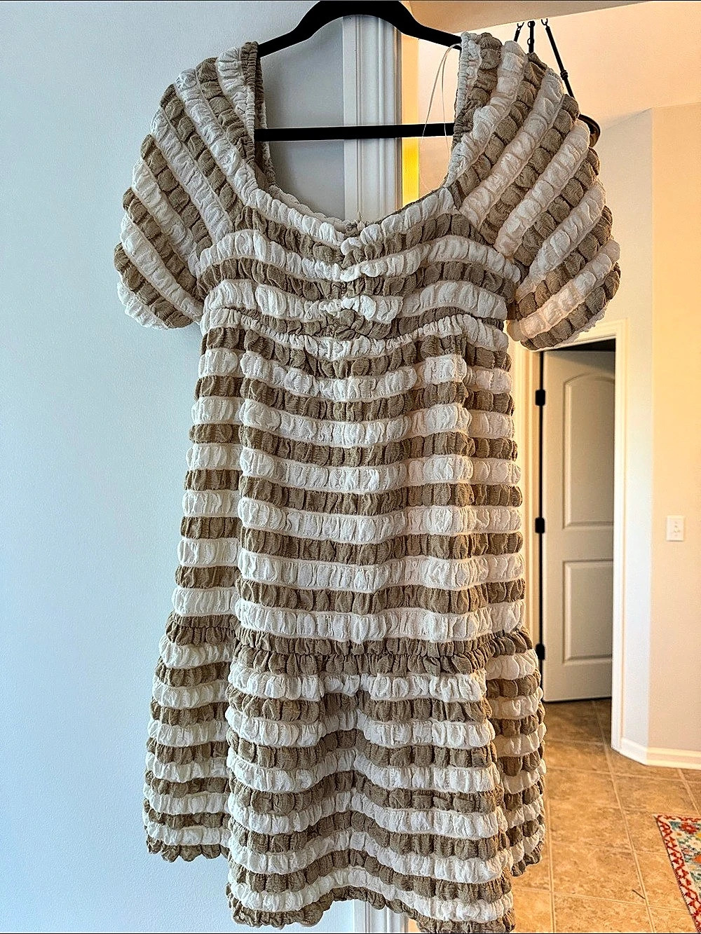 Lush Striped Mini Dress Cream & Brown Like New